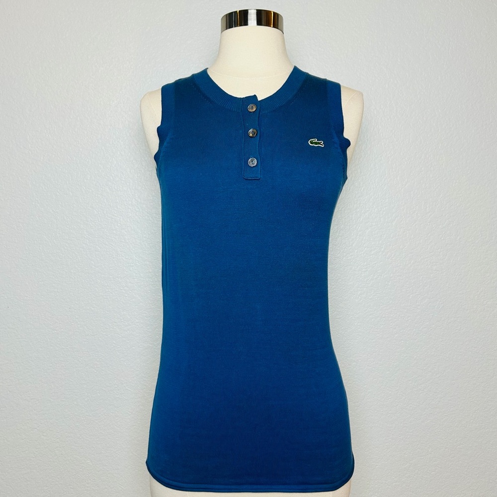 Vintage Lacoste Shirt Women's 38/S Nautical Blue Knit Croc Logo Sleeveless NWT